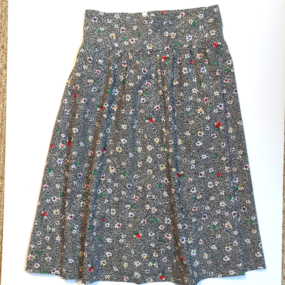 VINTAGE 80s FLORAL MIDI SKIRT, WAIST 28